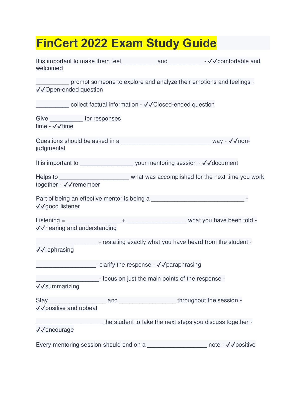 Preview image for FinCert 2022 Exam Study Guide | 230 Questions with 100% Correct Answers | 21 Pages